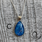 Fluid Art Necklace, Teardrop Pendant, Glass Cabochon, Azure Dream Collection