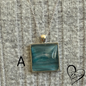 Fluid Art Necklace, Square Pendant, Glass Cabochon, Day at the Beach Collection