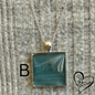 Fluid Art Necklace, Acrylic Pour Pendant, Square Glass Cabochon, Day at the Beach Collection