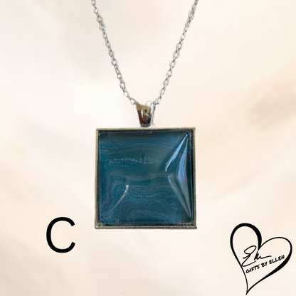 Fluid Art Necklace, Acrylic Pour Pendant, Square Glass Cabochon, Day at the Beach Collection