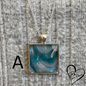 Fluid Art Necklace, Square Pendant, Glass Cabochon, Day at the Beach Collection