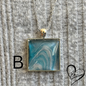 Fluid Art Necklace, Square Pendant, Glass Cabochon, Day at the Beach Collection