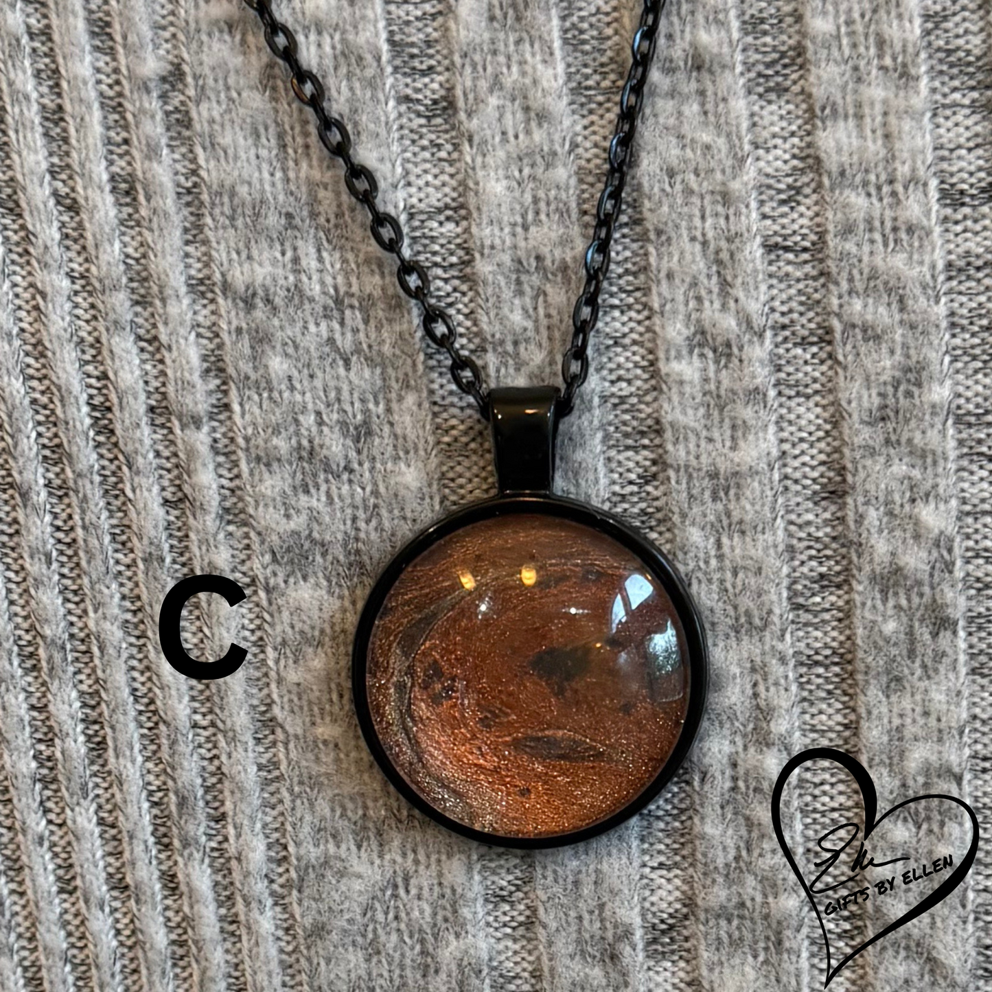 Fluid Art Necklace, Round Pendant, Glass Cabochon, Galaxy Dust Collection