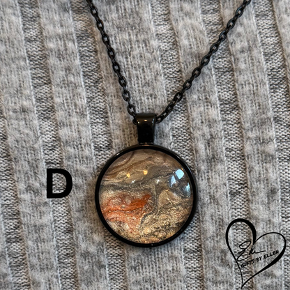 Fluid Art Necklace, Round Pendant, Glass Cabochon, Galaxy Dust Collection