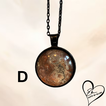 Fluid Art Necklace, Round Pendant, Glass Cabochon, Galaxy Dust Collection