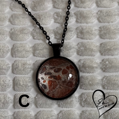 Fluid Art Necklace, Round Pendant, Glass Cabochon, Galaxy Dust Collection