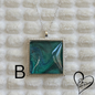 Fluid Art Necklace, Square Pendant, Glass Cabochon, Peacock Collection