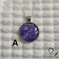 Fluid Art Necklace, Round Pendant, Glass Cabochon, Purple Passion Collection