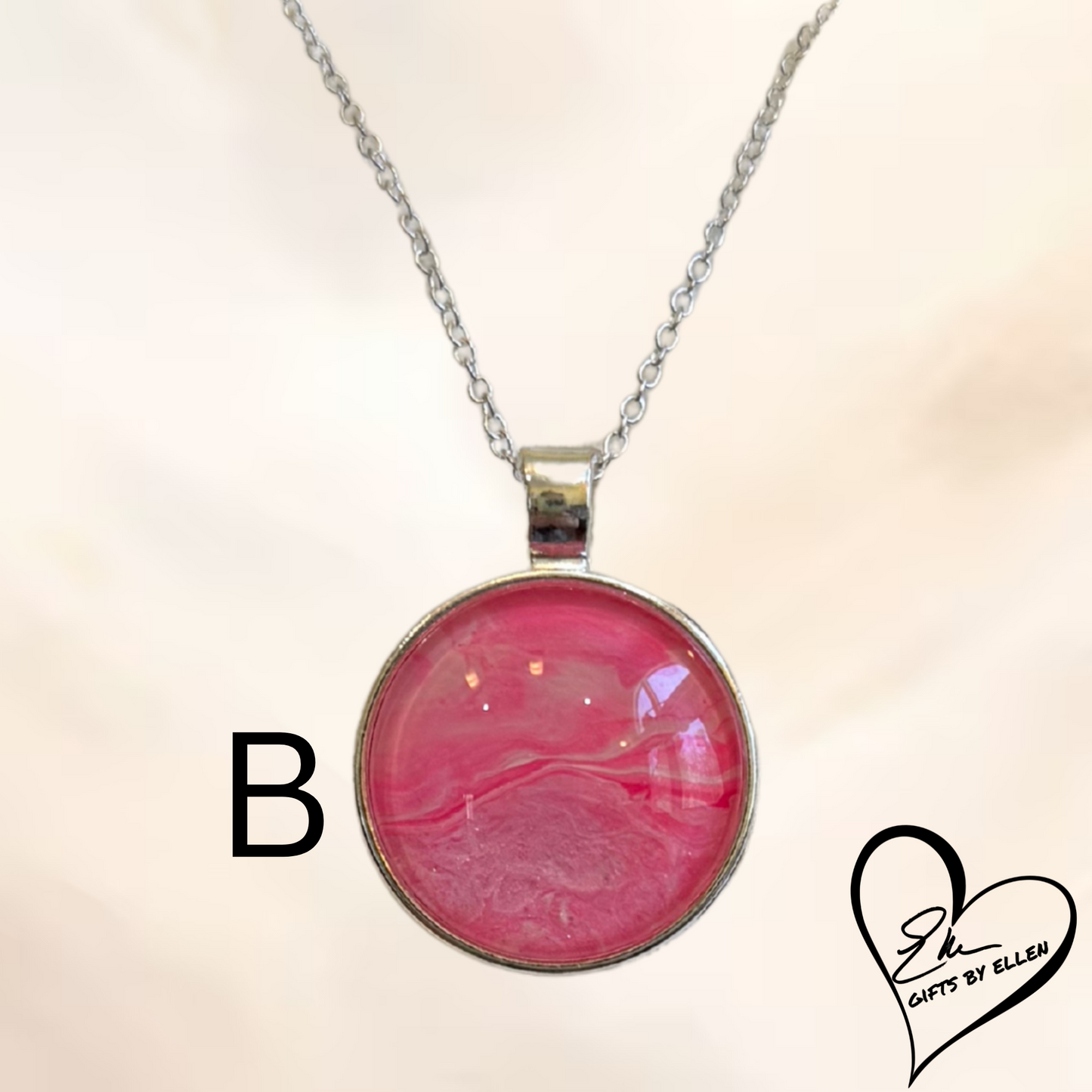 Fluid Art Necklace, Round Pendant, Glass Cabochon, Pretty in Pink Collection