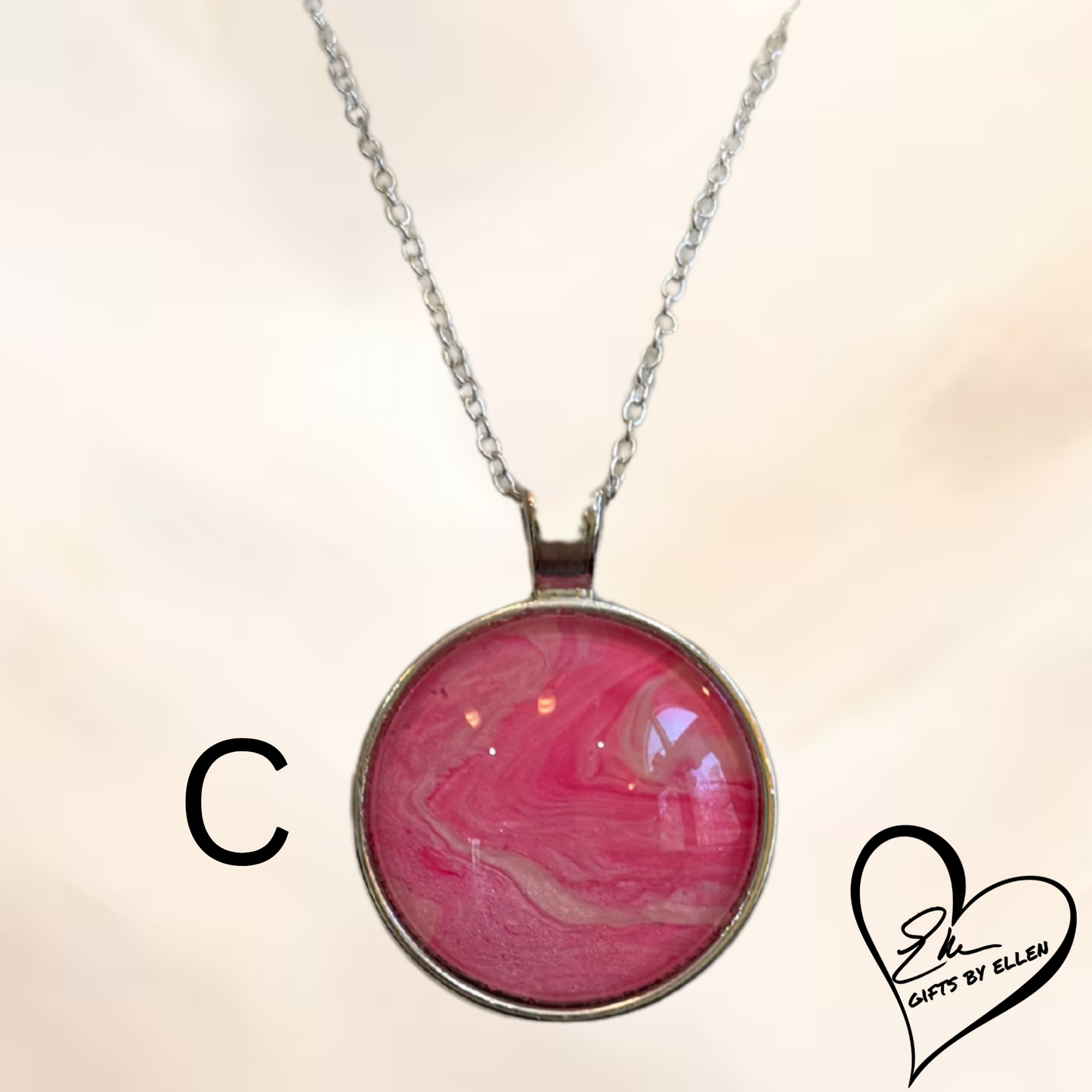 Fluid Art Necklace, Round Pendant, Glass Cabochon, Pretty in Pink Collection